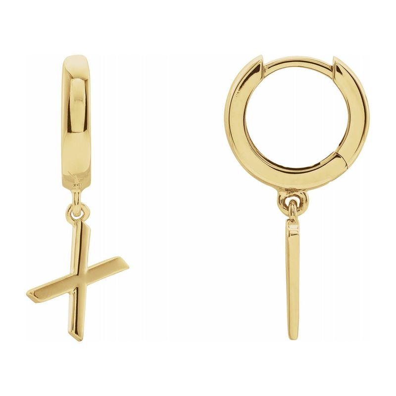 Single, 14k Yellow Gold Initial X Dangle Hoop Earring, 7.5 X 21mm